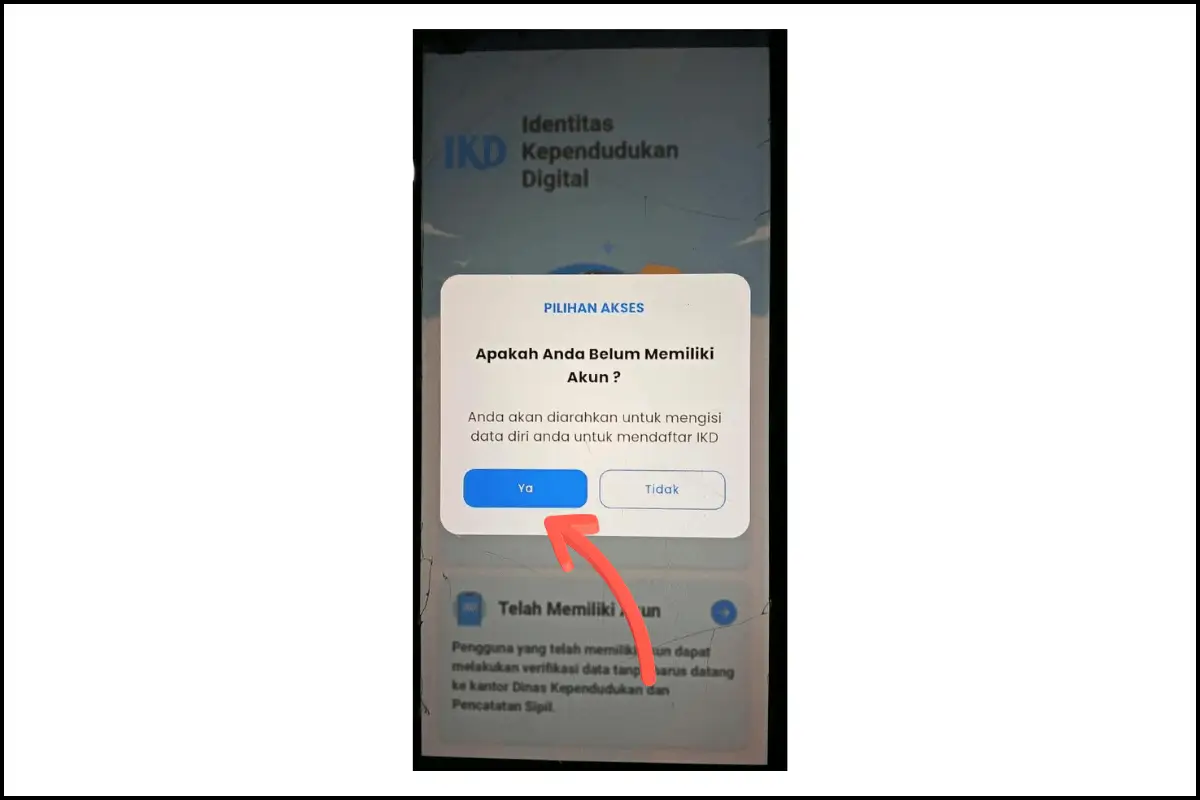 Pop-up Konfirmasi Belum Punya Akun