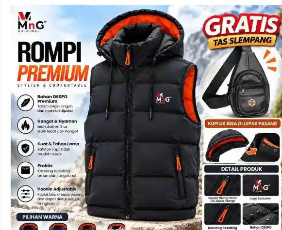 Foto asli rompi outdoor MnG sebagai referensi pembuatan video promosi Shopee Affiliate menggunakan ChatGPT dan Google Flow